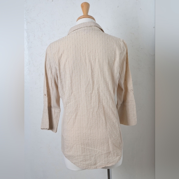 Cl sono | Beige - tan half sleeve women's casual v neck button blouse - Picture 2 of 11